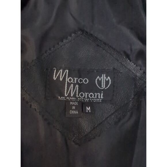 VTG Marco Morani Black Leather Trench Button Up Coat Suede Embellishments Size M - Picture 3 of 9